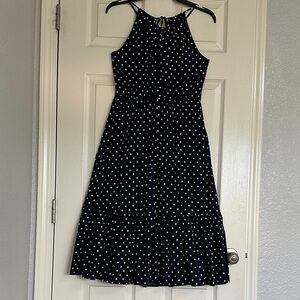 Banana Republic Navy Blue Polka Dot Halter Dress